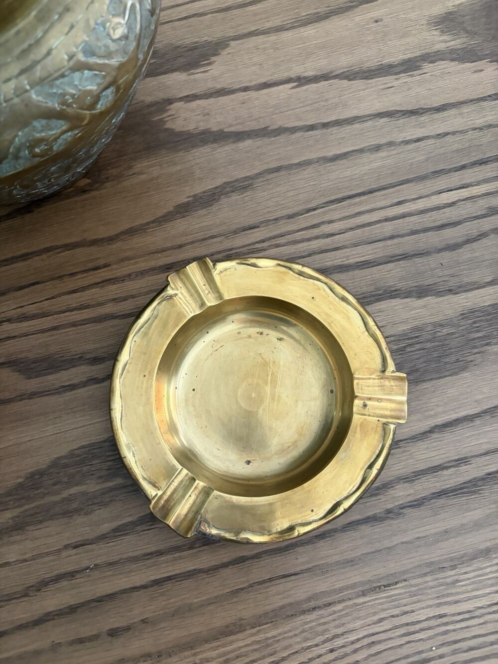 Vintage Midcentury 1970s Solid Brass Ash Tray Brass Trinket Dish